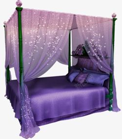 紫色蚊帐紫色的大床高清图片