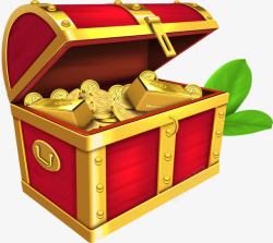 宝箱红色宝箱里的金币与金锭矢量图高清图片
