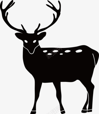 扁平化黑色的小鹿剪影矢量图图标图标