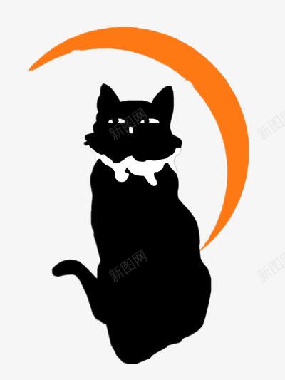 弯月黑猫png免抠素材_新图网 https://ixintu.com 卡通 手绘 白色 装饰图案
