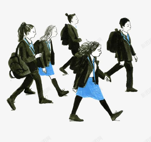 卡通上学学生png免抠素材_新图网 https://ixintu.com 上学 书包 学生 背包的人 行走