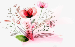 粉色水墨透明花朵图案矢量图素材