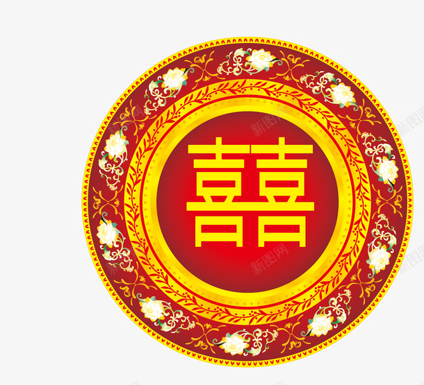 花朵图案和金色双喜图png免抠素材_新图网 https://ixintu.com 创意 喜事 标签图 花朵图案 装饰 金色双喜