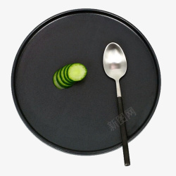 黑色勺子简约家用陶瓷盘子素材