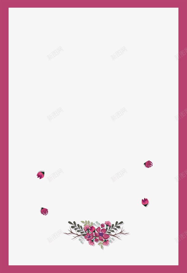 紫红边框手绘花朵psd免抠素材_新图网 https://ixintu.com 手绘花朵 海报 紫红边框