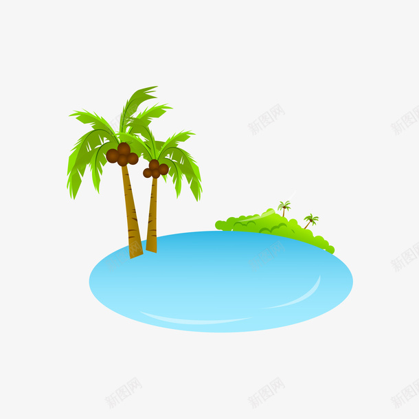 湖和椰子树矢量图ai免抠素材_新图网 https://ixintu.com 手绘 椰子树 湖 绿色 蓝色 矢量图