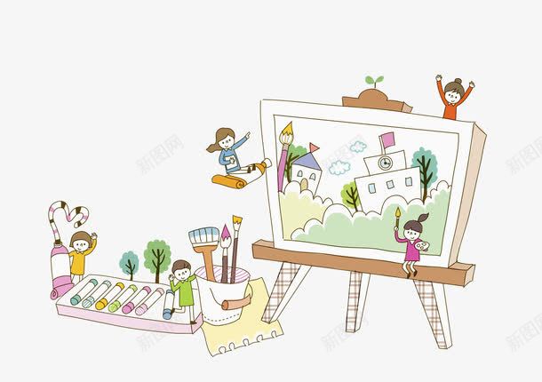 绘画的孩子png免抠素材_新图网 https://ixintu.com 卡通 可爱的 场景 手绘 笔筒 聪明的 高兴地