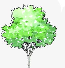 手绘绿色树木插画主页素材