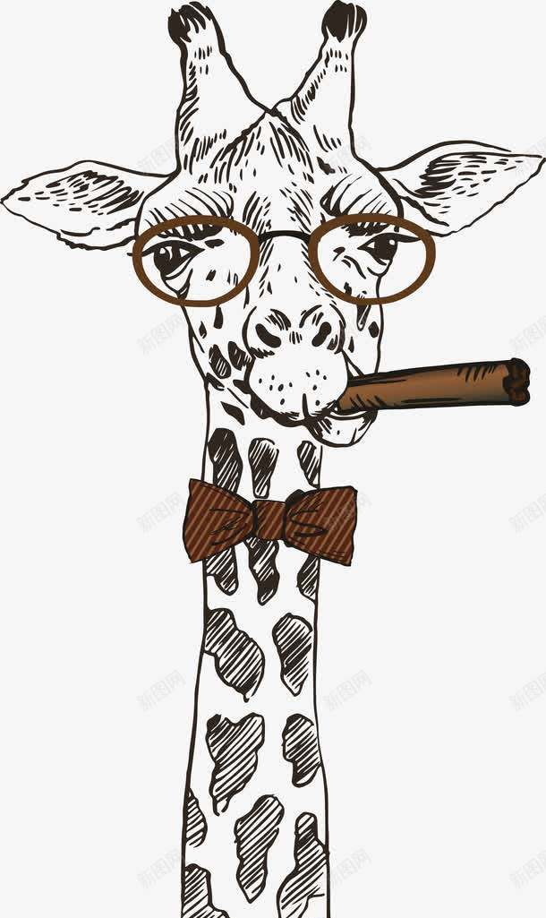 抽烟的长颈鹿png免抠素材_新图网 https://ixintu.com 抽烟 长颈鹿 领结