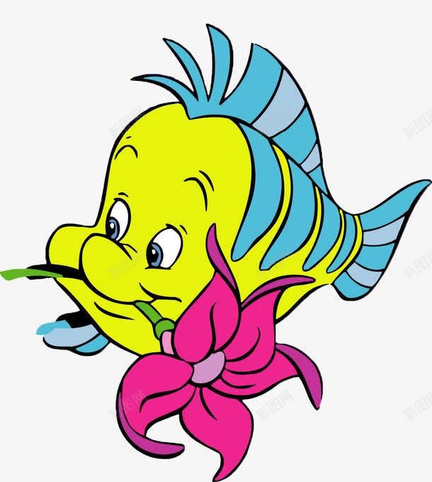 卡通小鱼png免抠素材_新图网 https://ixintu.com 卡通 卡通鱼免费下载 叼着花的小鱼免费下载 彩绘 手绘 装饰鱼 黄 黄蓝相接