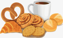 烘焙面包圈手绘面包饼干咖啡早点高清图片