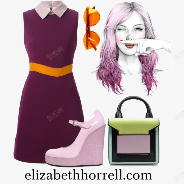 紫色连衣裙和包包psd免抠素材_新图网 https://ixintu.com 包包 服装搭配 紫色连衣裙