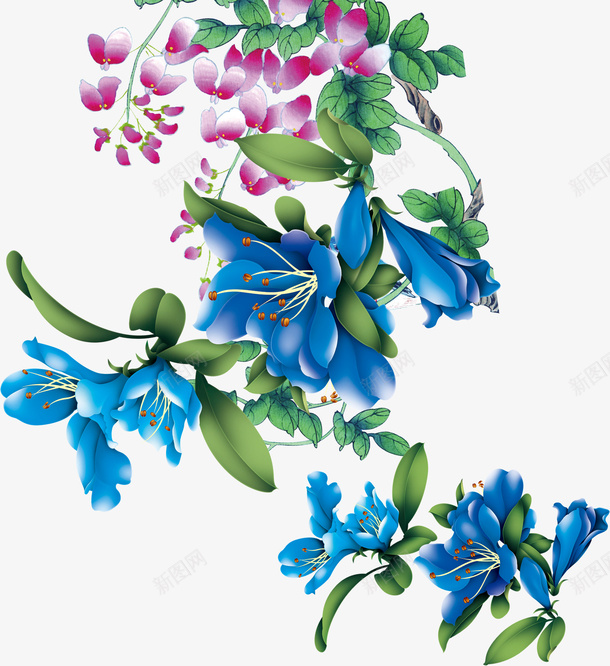卡通蓝色花朵装饰图案psd免抠素材_新图网 https://ixintu.com 植物 红色花朵花朵装饰 花卉 花朵 蓝色花朵 装饰图案
