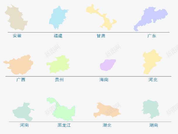 各省份图png免抠素材_新图网 https://ixintu.com 中国 分解 地图 省份