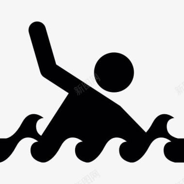 游泳运动员在海上升起的手臂图标图标