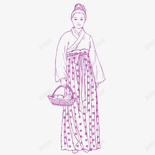 古代女人png免抠素材_新图网 https://ixintu.com 一个 卡通 古装 女人 篮子 素描 紫色 裙子