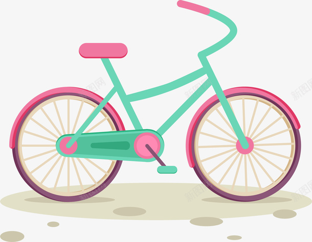 蓝粉色自行车png免抠素材_新图网 https://ixintu.com 卡通 小清新 手绘 粉色 自行车