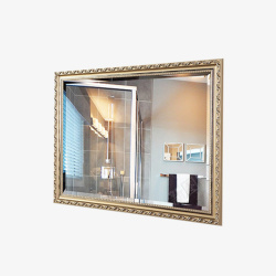 卫生间镜子置物镜古典金色浴室镜子高清图片