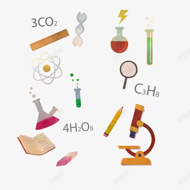 科学实验矢量图ai免抠素材_新图网 https://ixintu.com 书本 化学 实验 显微镜 矢量图