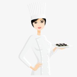 寿司厨师端着寿司的女厨师高清图片