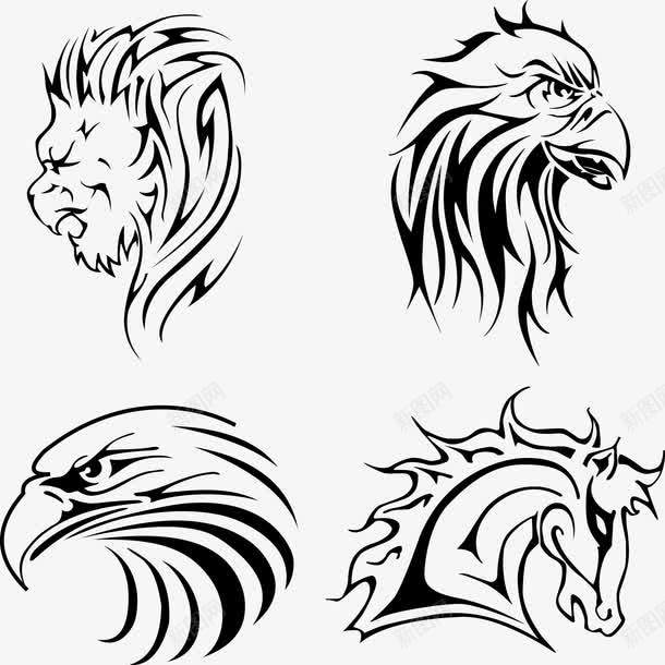 古式动物纹身png免抠素材_新图网 https://ixintu.com 动物 头部 纹身 设计