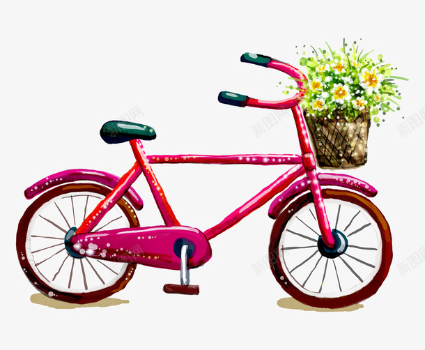 粉红色自行车psd免抠素材_新图网 https://ixintu.com 单车 卡通自行车 手绘自行车 插画风格自行车 自行车 自行车手绘 非机动车