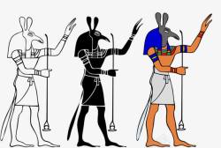 手绘古埃及壁画拿钢叉的人素材