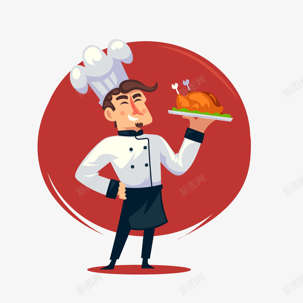创意端烤鸡料理的男厨师png免抠素材_新图网 https://ixintu.com 卡通男子 厨师 烤鸡料理 男厨师 背景装饰
