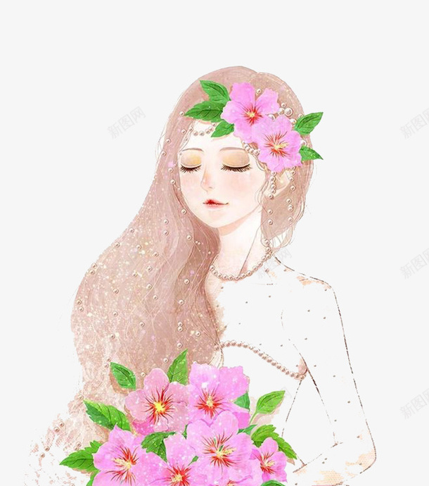 粉色女孩png免抠素材_新图网 https://ixintu.com 卡通 彩色 手绘 水彩 粉色女孩 装饰 鲜花