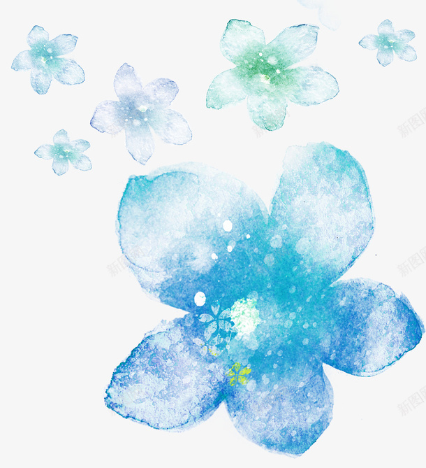 蓝色清新花朵漂浮psd免抠素材_新图网 https://ixintu.com 免抠PNG 清新 漂浮素材 花朵 蓝色