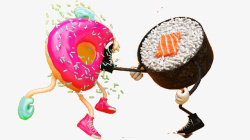 甜甜圈寿司拳击插画素材