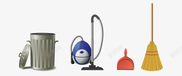 清洁工具png免抠素材_新图网 https://ixintu.com 劳动工具 吸尘器 垃圾桶 扫帚 矢量工具