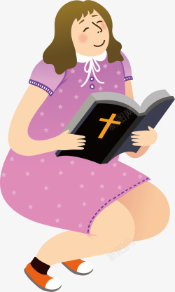 圣经书女孩看圣经矢量图高清图片
