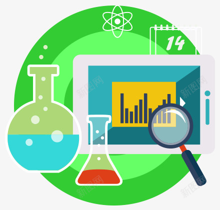 绿色化学实验图标png_新图网 https://ixintu.com 化学 实验 放大镜 绿色图标
