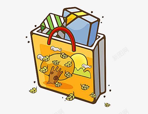 购物袋礼盒png免抠素材_新图网 https://ixintu.com 一个 卡通 手绘 礼盒 紫色 红色 购物袋 黄色