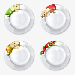 四个水果彩色的盘子高清图片