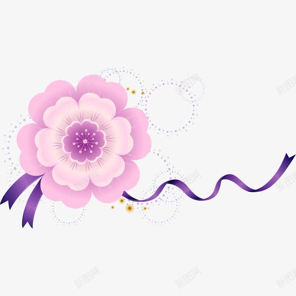 卡通一朵粉色的小花丝带png免抠素材_新图网 https://ixintu.com 一朵粉色的小花 动漫动画 卡通 手绘 紫色的丝带 艺术
