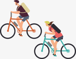 两个骑自行车的男女矢量图素材