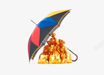 伞保护着资金png免抠素材_新图网 https://ixintu.com 伞 保护 资金 金色袋子