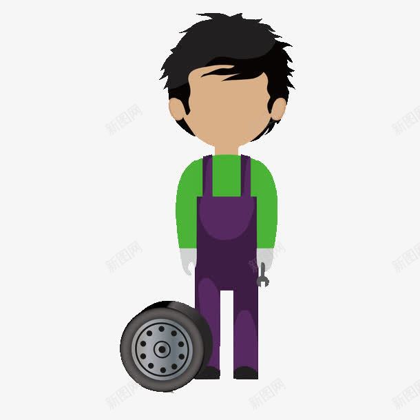 一个小男孩png免抠素材_新图网 https://ixintu.com 修车工人 卡通 小男孩 工具 手绘 简笔 绿色的 车轱辘