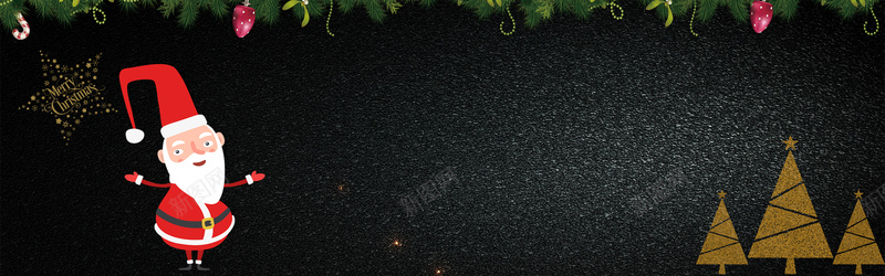圣诞节卡通黑色质感banner背景