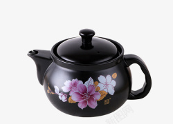 煎药茶壶紫色花纹药壶高清图片