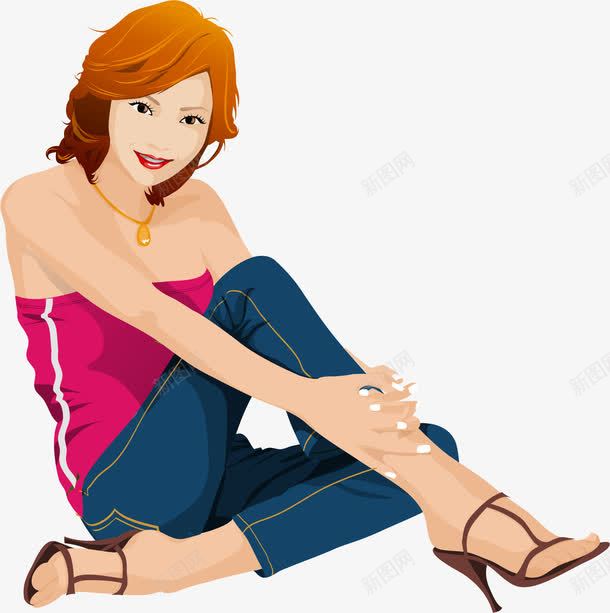 手绘坐着的美女png免抠素材_新图网 https://ixintu.com 坐着的美女 手绘 时尚