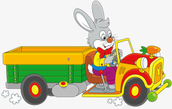 卡通手绘开车的兔子素材