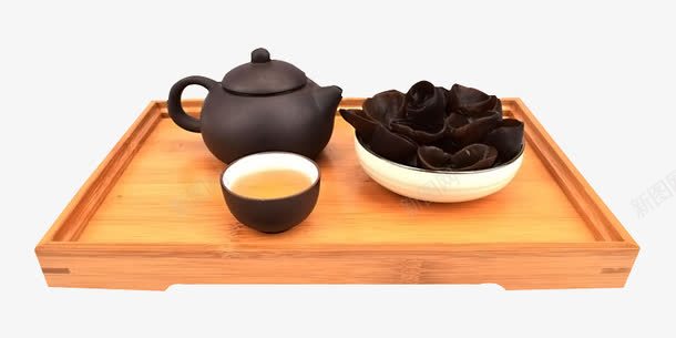 木耳与茶具png免抠素材_新图网 https://ixintu.com 产品实物 木耳 茶具 茶壶 茶杯 食物