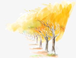 黄色手绘秋日美景素材
