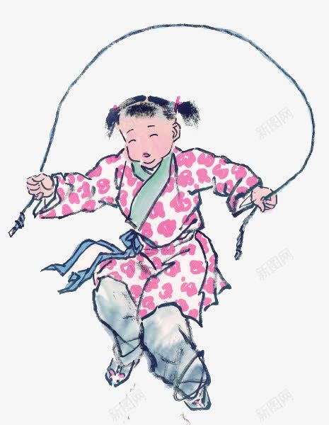 古代儿童跳绳png免抠素材_新图网 https://ixintu.com 古代儿童 可爱 小女孩 跳绳