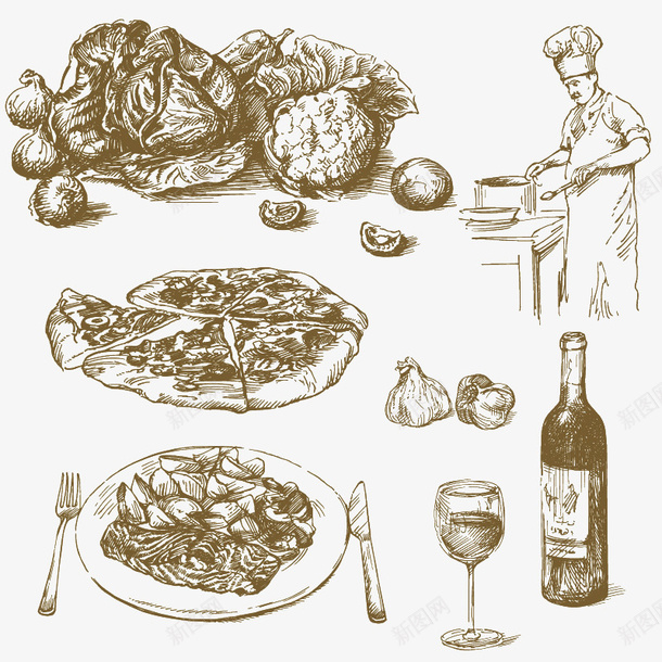 7款手绘厨师与食物矢量图eps免抠素材_新图网 https://ixintu.com 厨师 手绘 食物 矢量图
