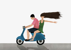 情侣骑摩托车手绘插画情侣骑摩托车兜风高清图片