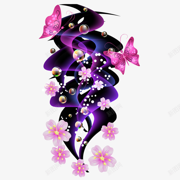 创意紫色蝴蝶花朵矢量图ai免抠素材_新图网 https://ixintu.com 效果元素 紫色 花朵 矢量图